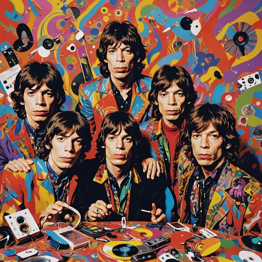 Psychedelic Rock Band Portrait with Album Art