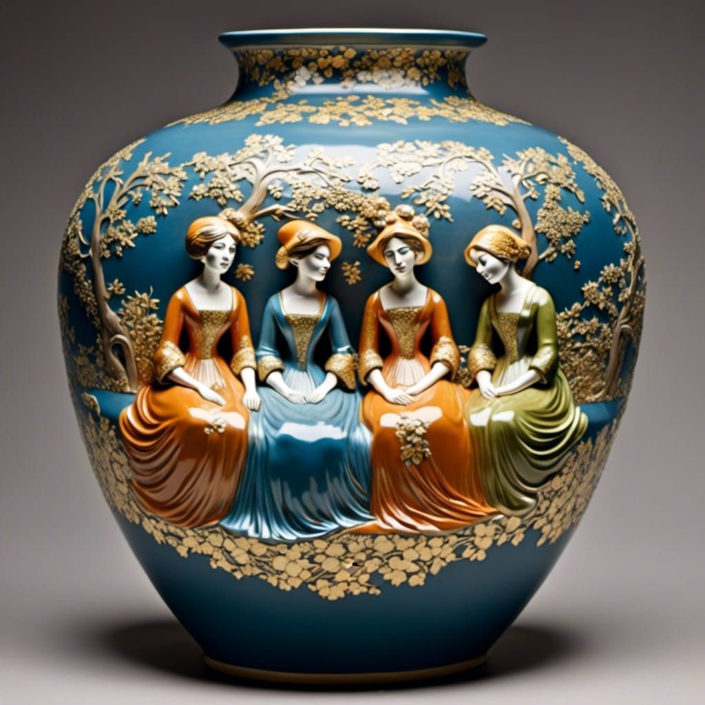 Wedgewood Vase Etching of Women on Couch