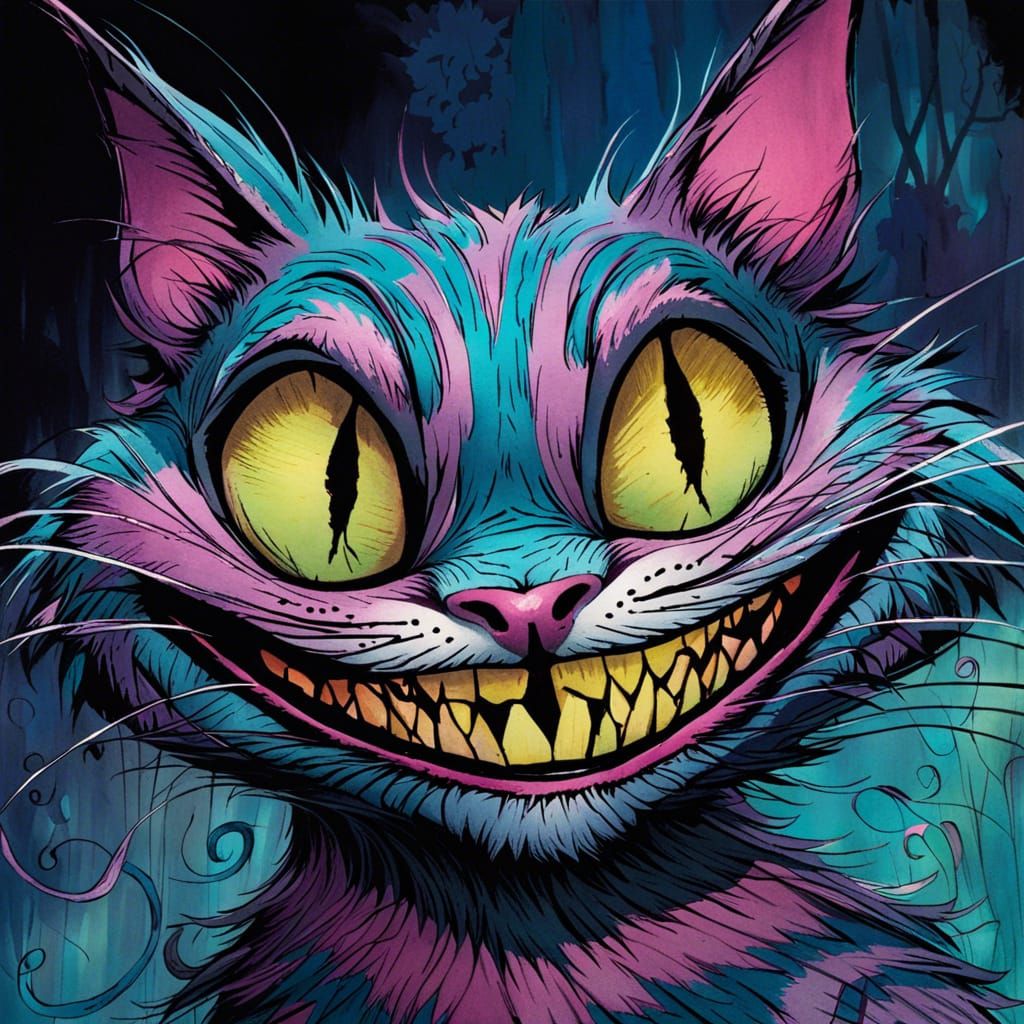 Inkpunk Cheshire Cat with Detailed Eyes