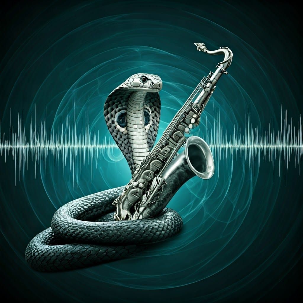Cobra Saxophonist Double Exposure in Op Art Style