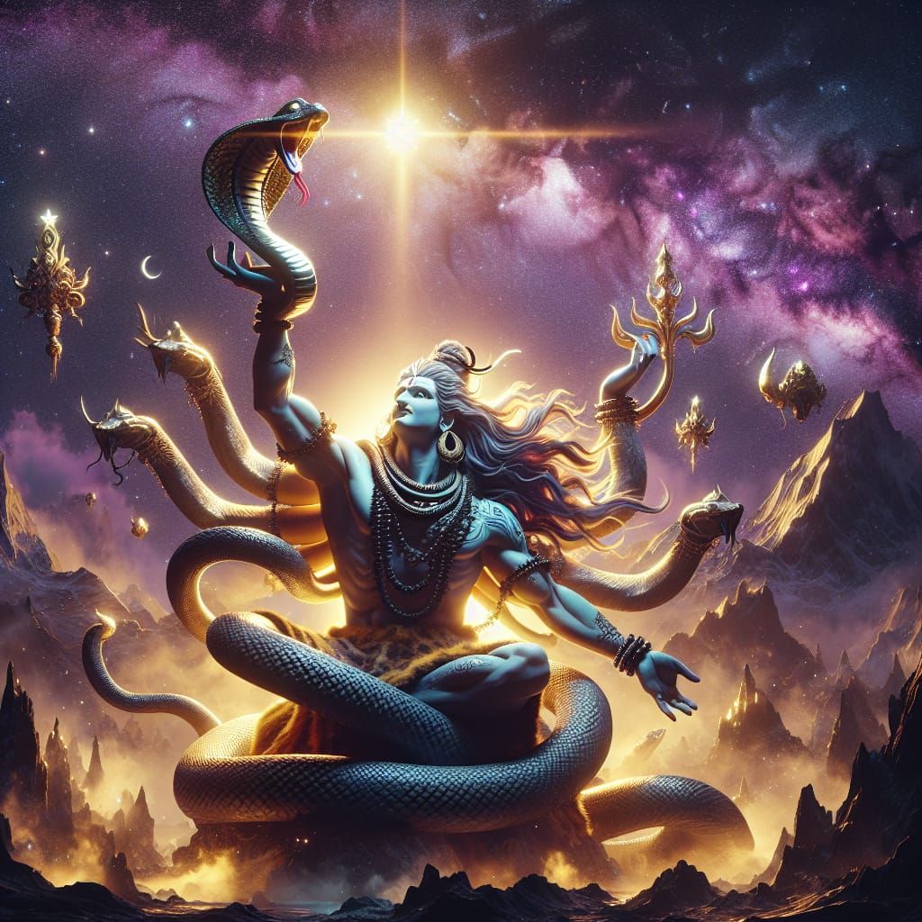 Radiant Shiva Under Starry Night Sky