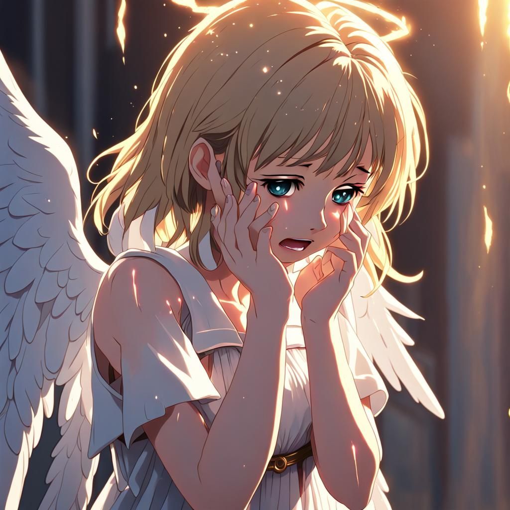 Anime Angel Woman Crying: 8K Resolution Art