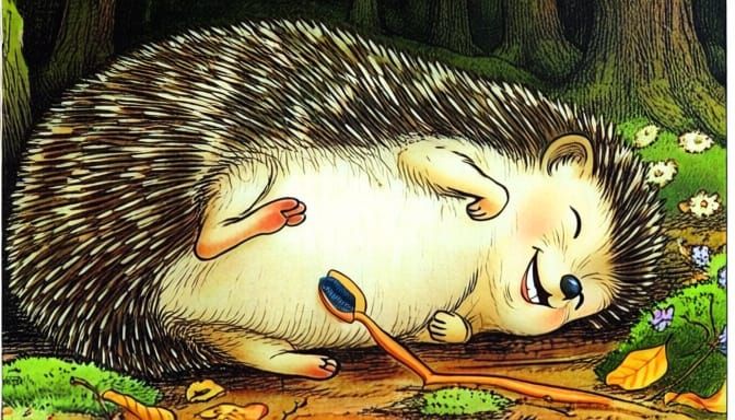 Whimsical Hedgehog Enjoys Tickles in Storybook Style