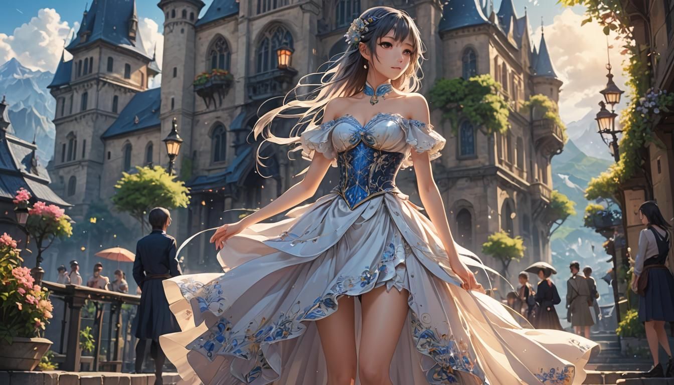 Anime Girl in Fantasy Europe: Detailed Color Shading