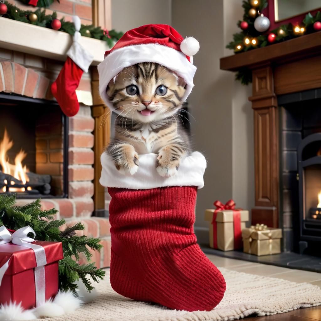 Tabby Kitten's Christmas Stocking Surprise