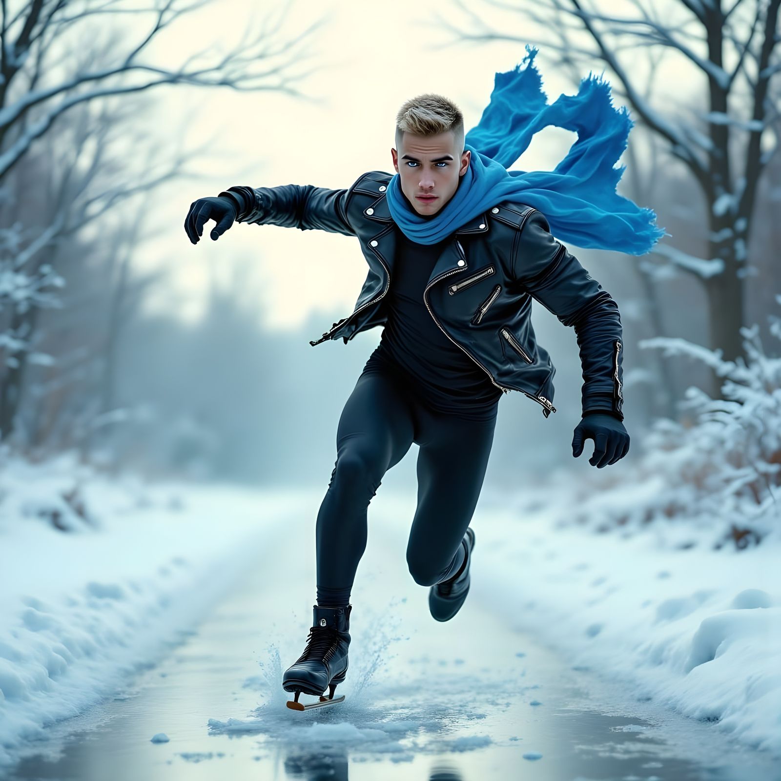 Ethereal Figure Skates Serenely Across Frozen Landscape in C...