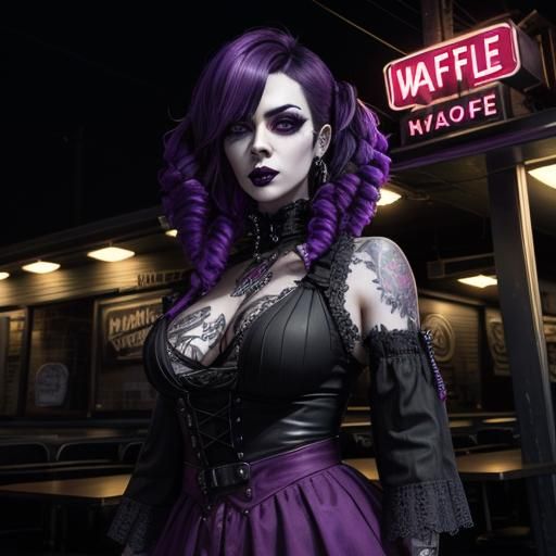 Punk Goth Witch with Waffle House Backdrop