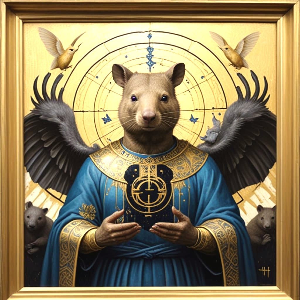 Hyperrealistic Wombat with Kintsugi Wings in Acrylic