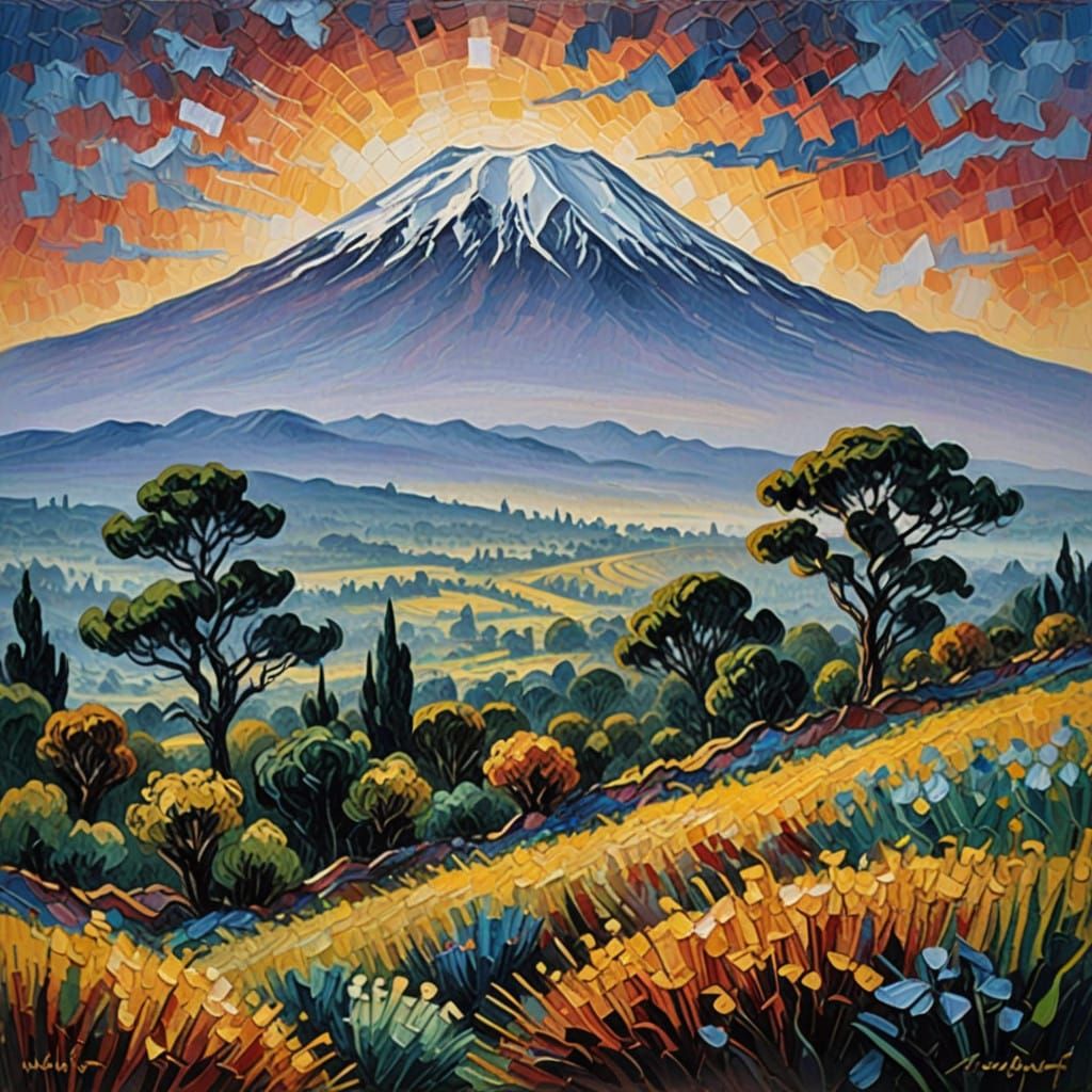 Neo-Impressionist Kilimanjaro Landscape