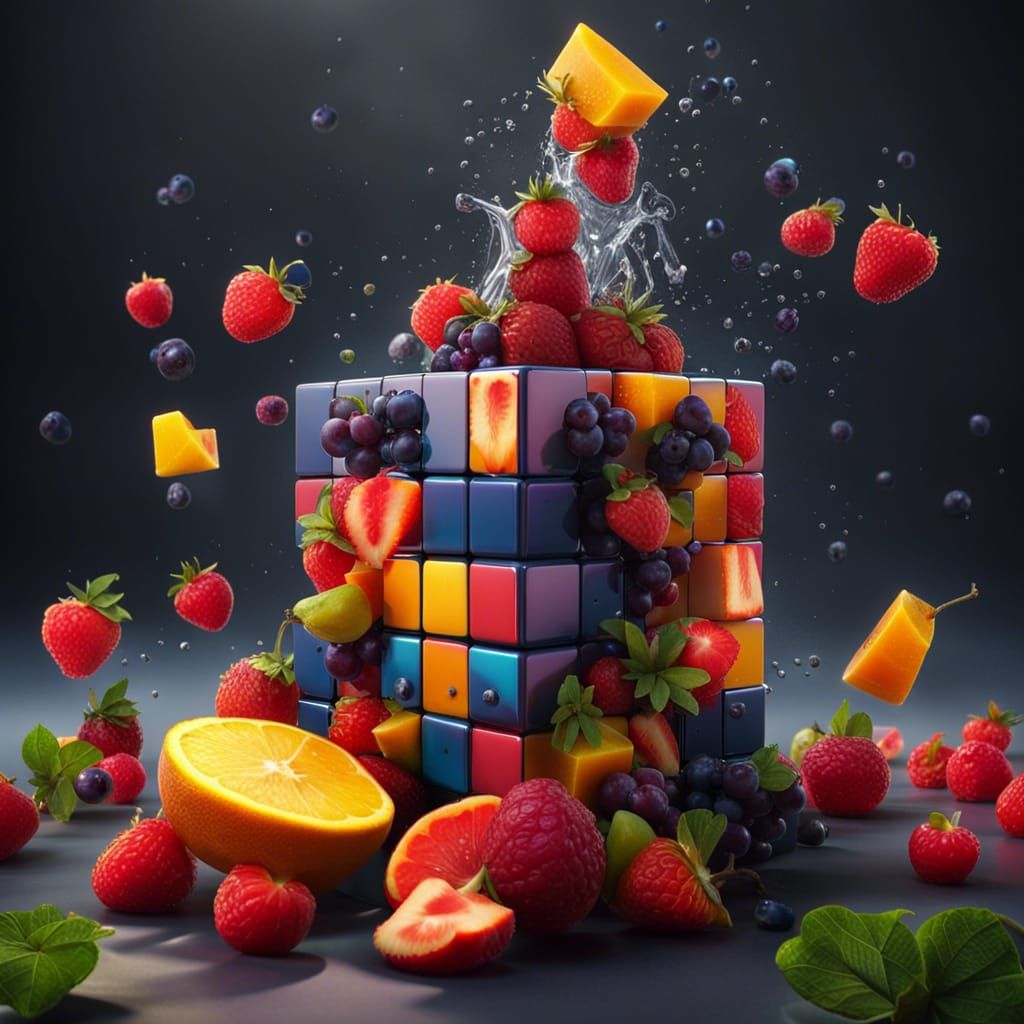 Juicy Fruit Rubik's Cube: Detailed Matte Painting