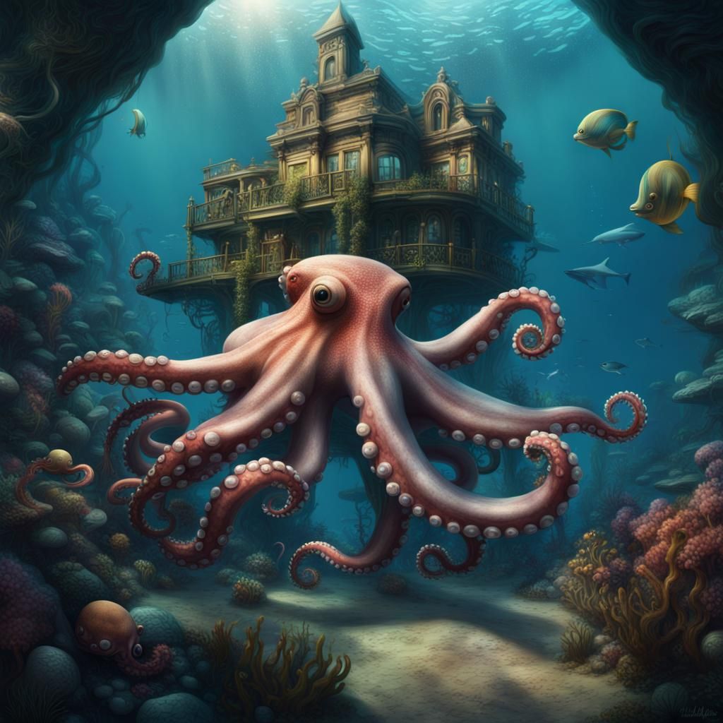 Underwater Octopus Garden: Detailed Digital Matte Painting