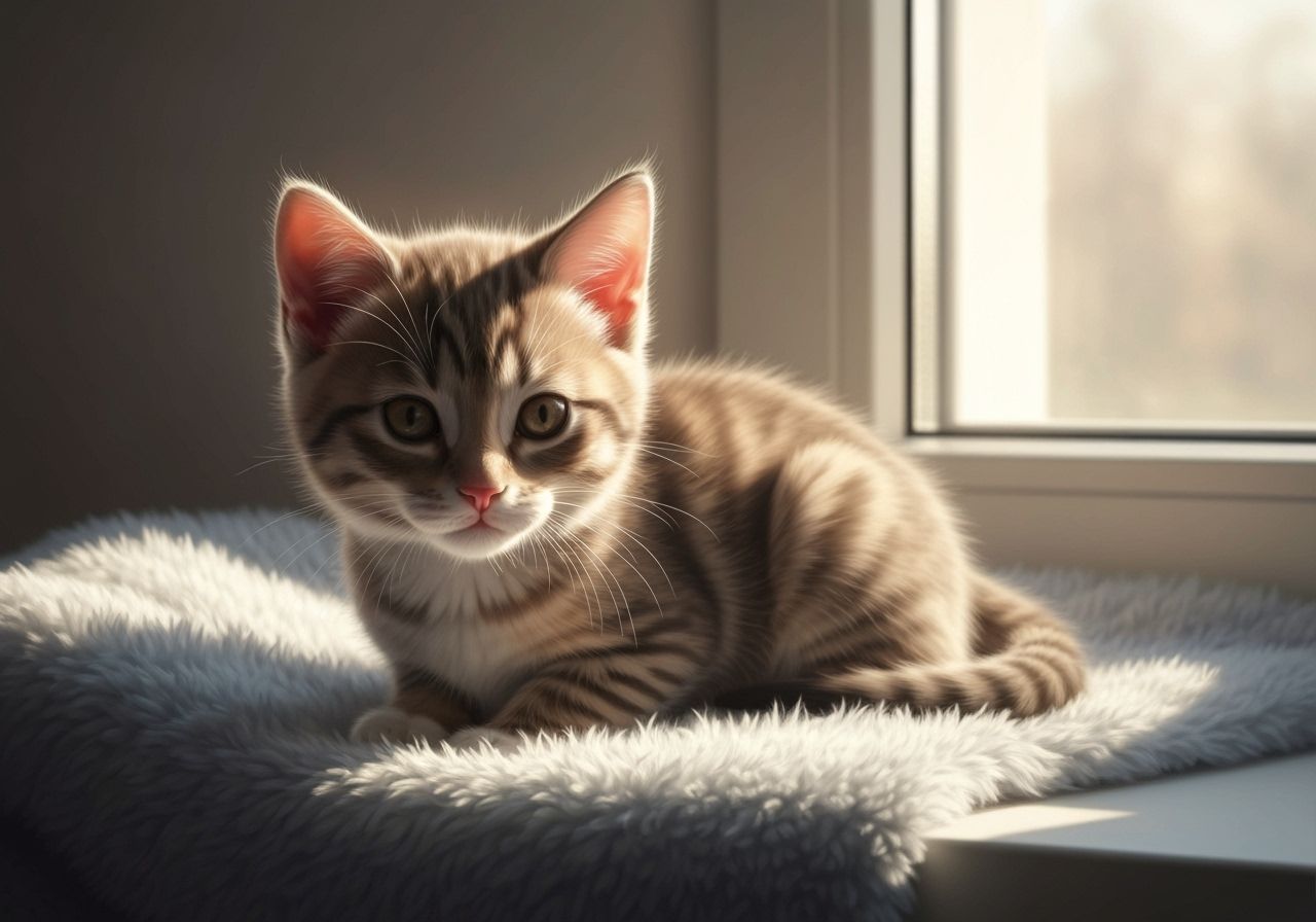 Grey Kitten in Sunbeam, Hyper-Realistic Digital Art