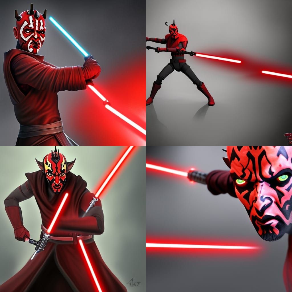 Hyperrealistic Darth Maul with Red Lightsaber
