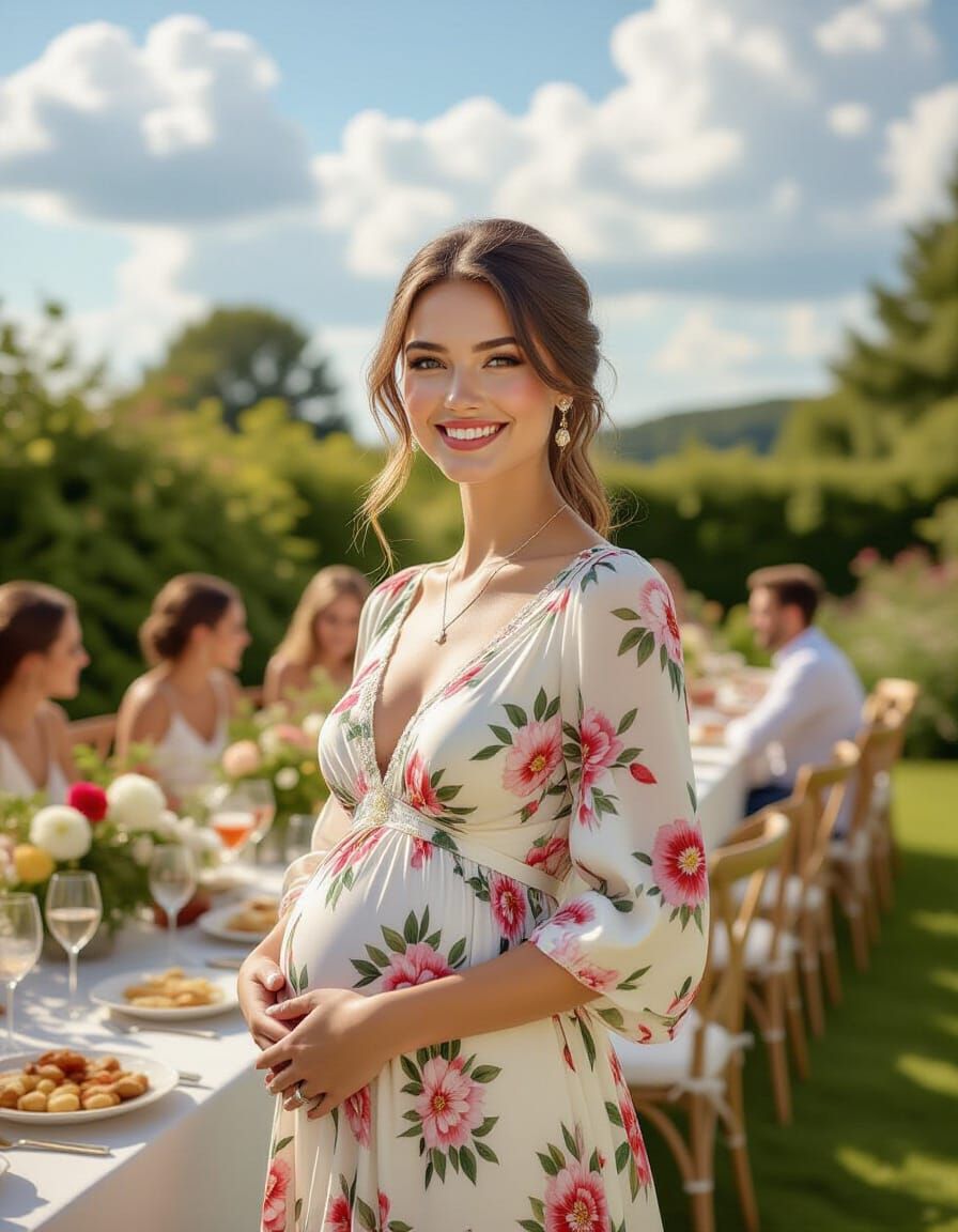 Radiant Mother-to-Be at Garden Party