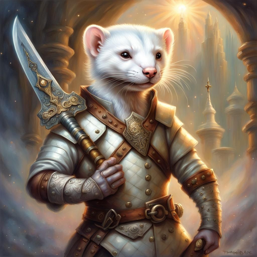 Albino Ferret Warrior with Star Knife