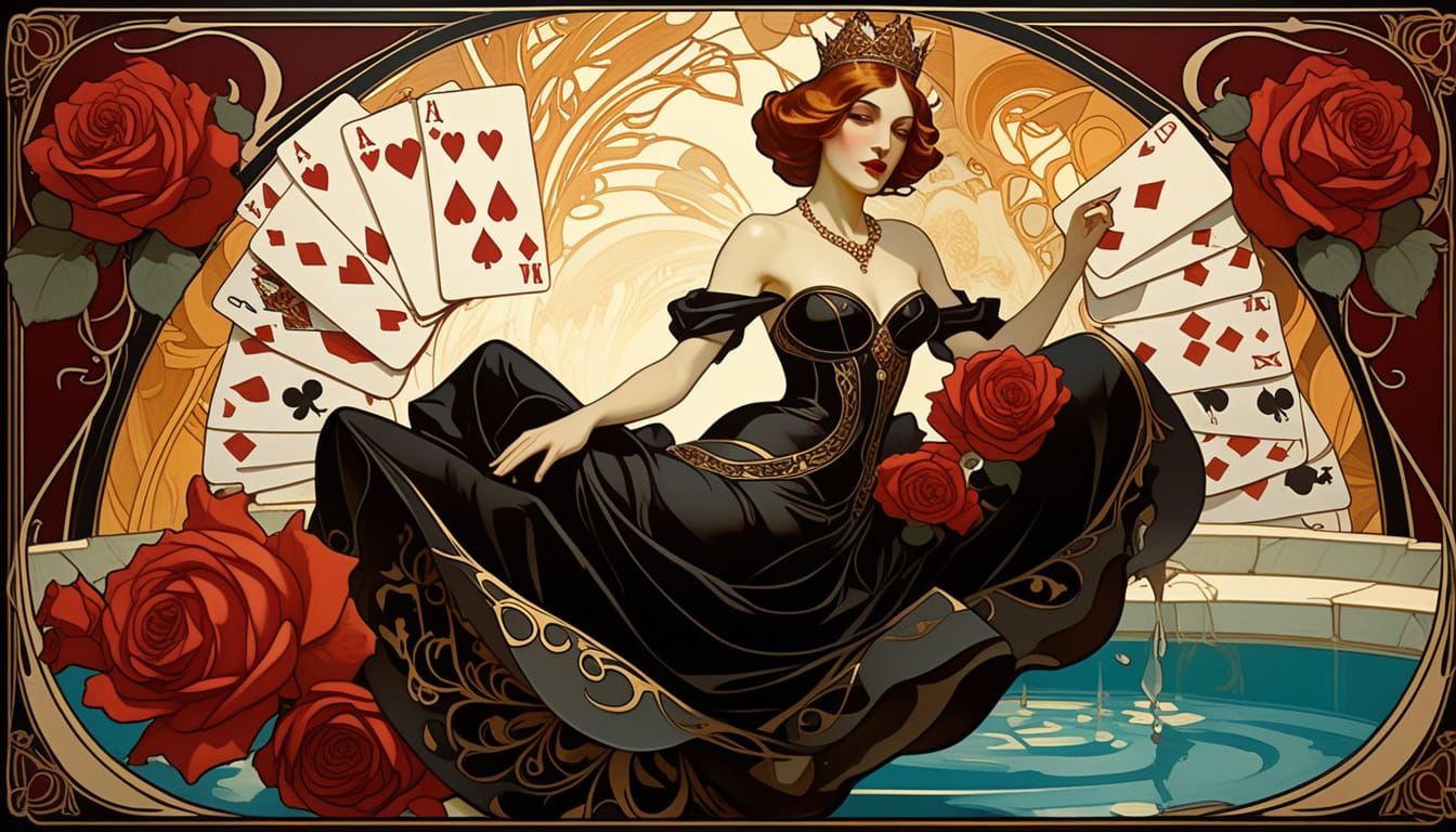 Four Queens Emerge from Ornate Playing Cards in Tamara De Le...