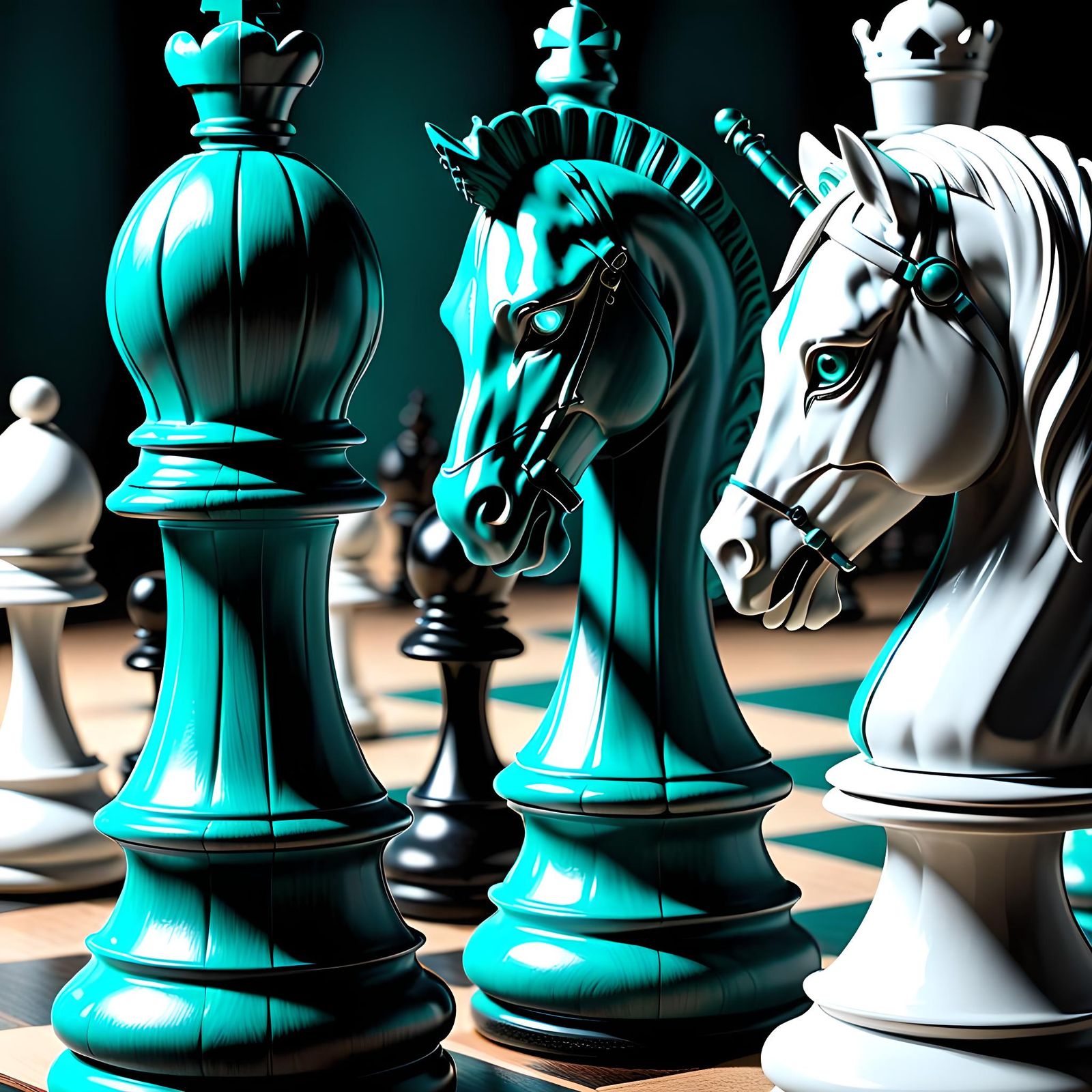 Chess Knight Surrounded on Checkered Gameboard