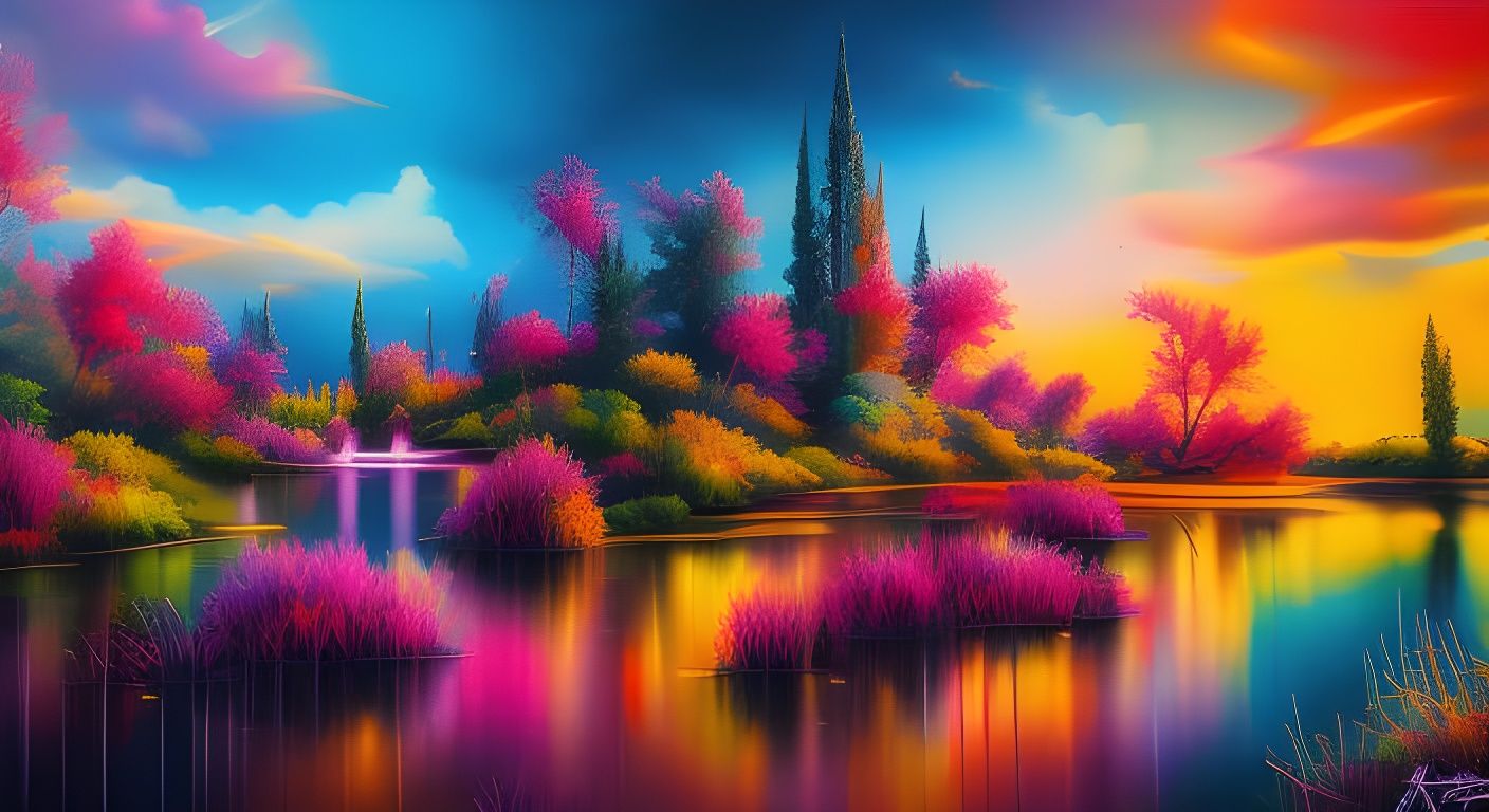 Exuberant Landscape with Dancing Flowers in Graffiti Art