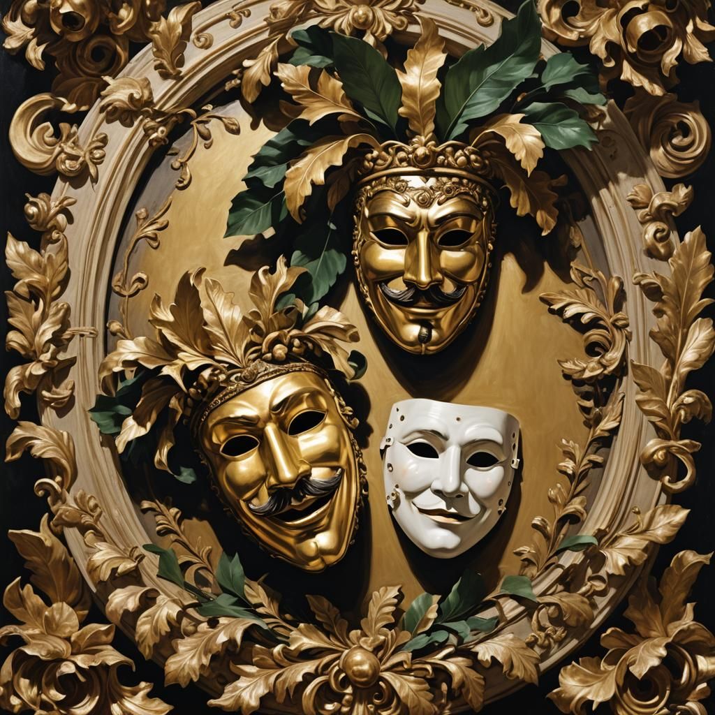 Baroque Opera Album Cover with Commedia dell'Arte Masks