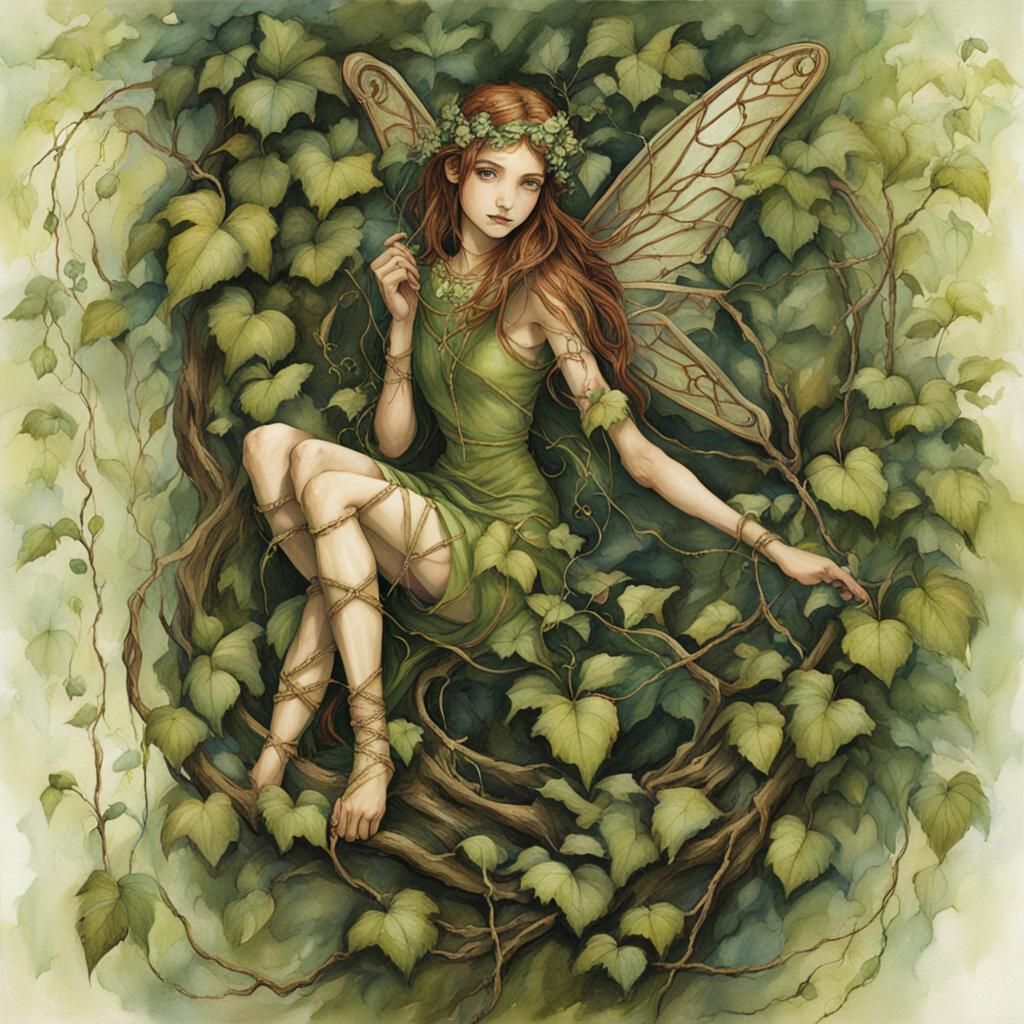 Fairy Entangled: A Captivating Vine-Bound Scene