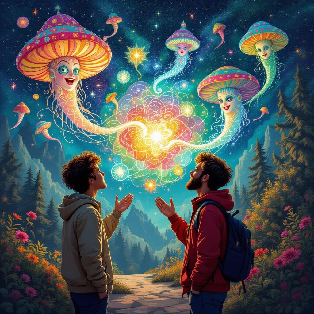 Mischievous Machine Elves Tease Psychonaut in Vibrant Dimens...