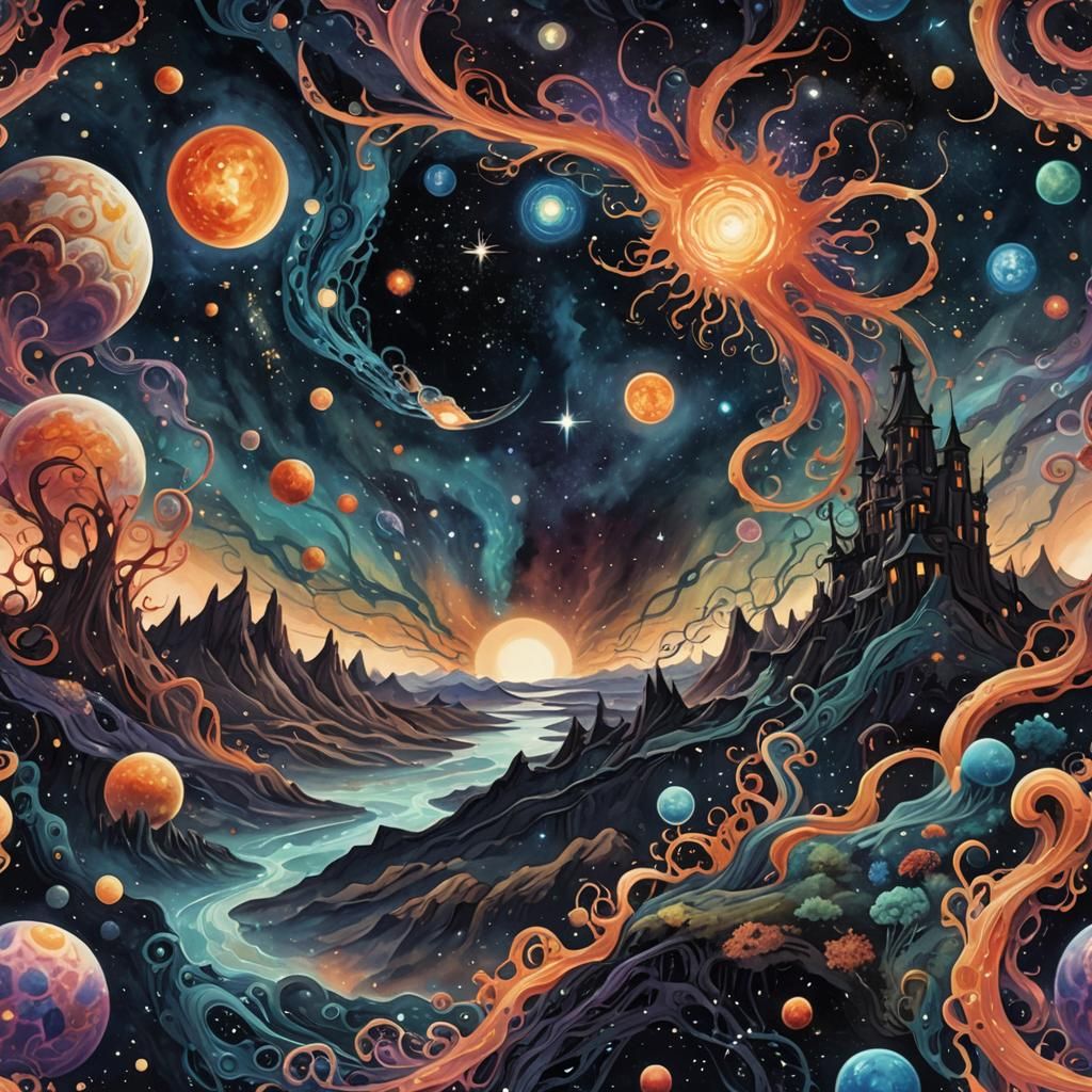 Vibrant Cosmic Landscape in Digital Art Style