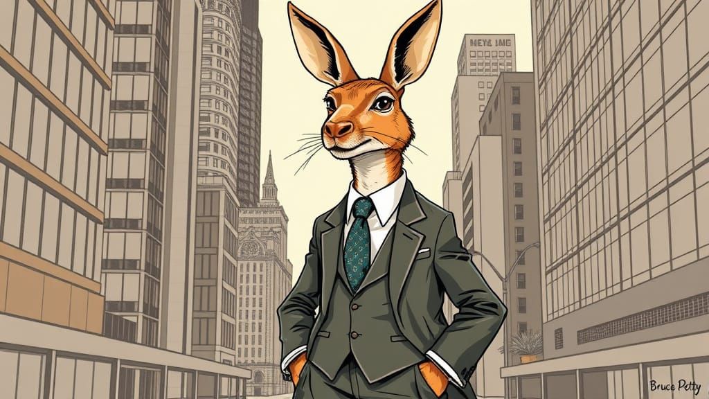 Confident Business Kangaroo in Modern Cityscape