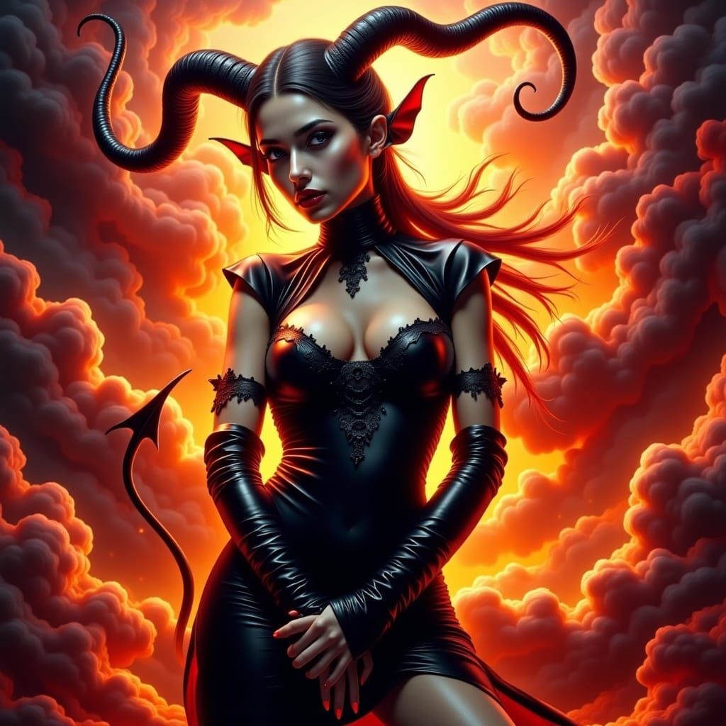 Hyperrealistic Demon Woman in Latex Dress