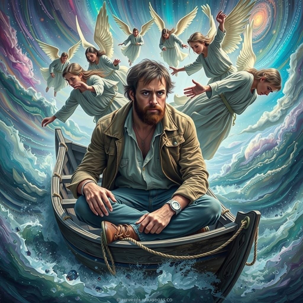 Angels Guide a Man on a Stormy Sea