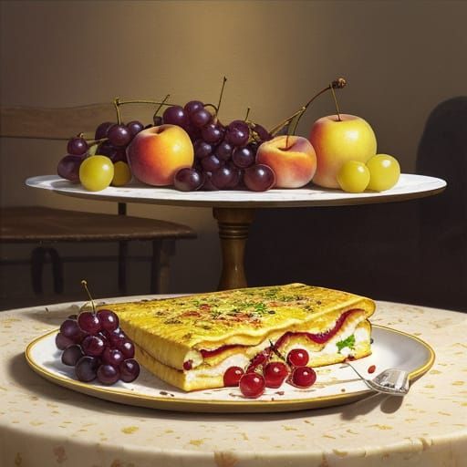 Spanish Still Life Oil Painting with Ham and Fruit