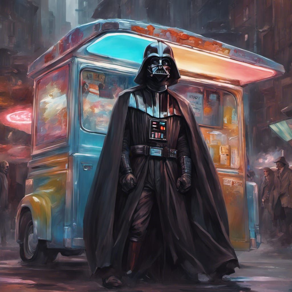 darth vador as an icecream truck vendor