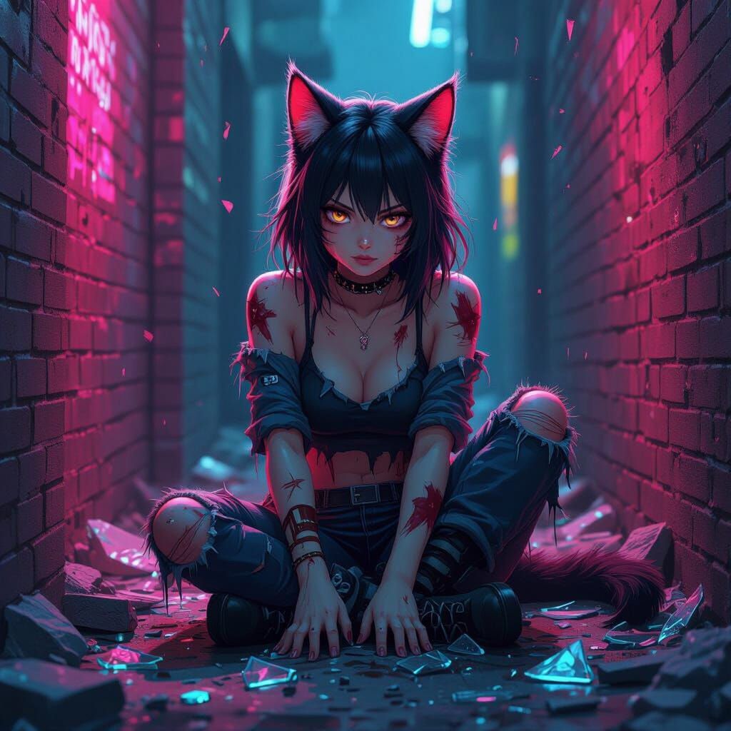 Furry Cat Girl in Gritty Urban Alleyway