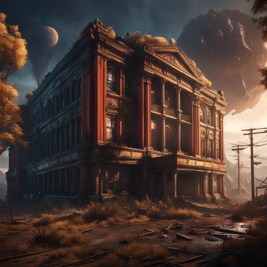 Post-Apocalyptic School Hit by Meteors: Detailed Matte Paint...