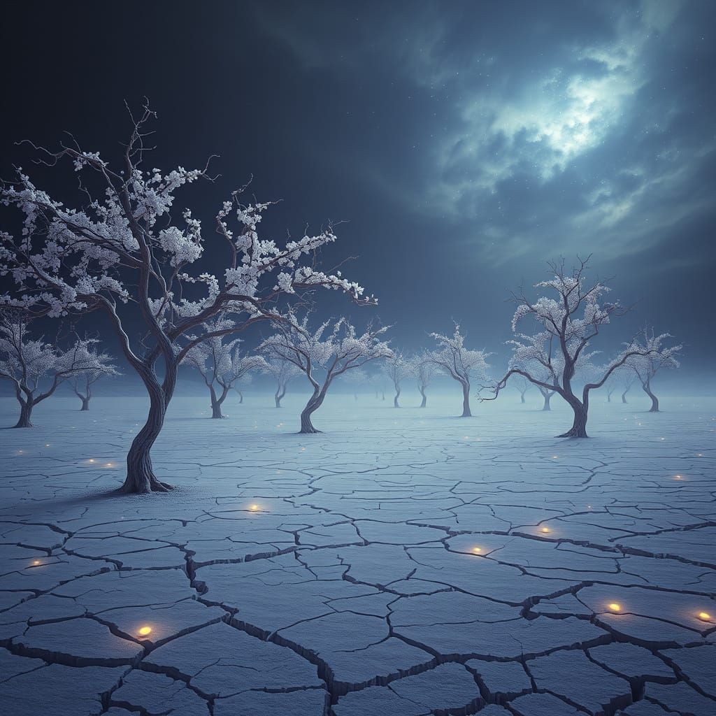 Ethereal White Desert Landscape in Dark Fantasy Style