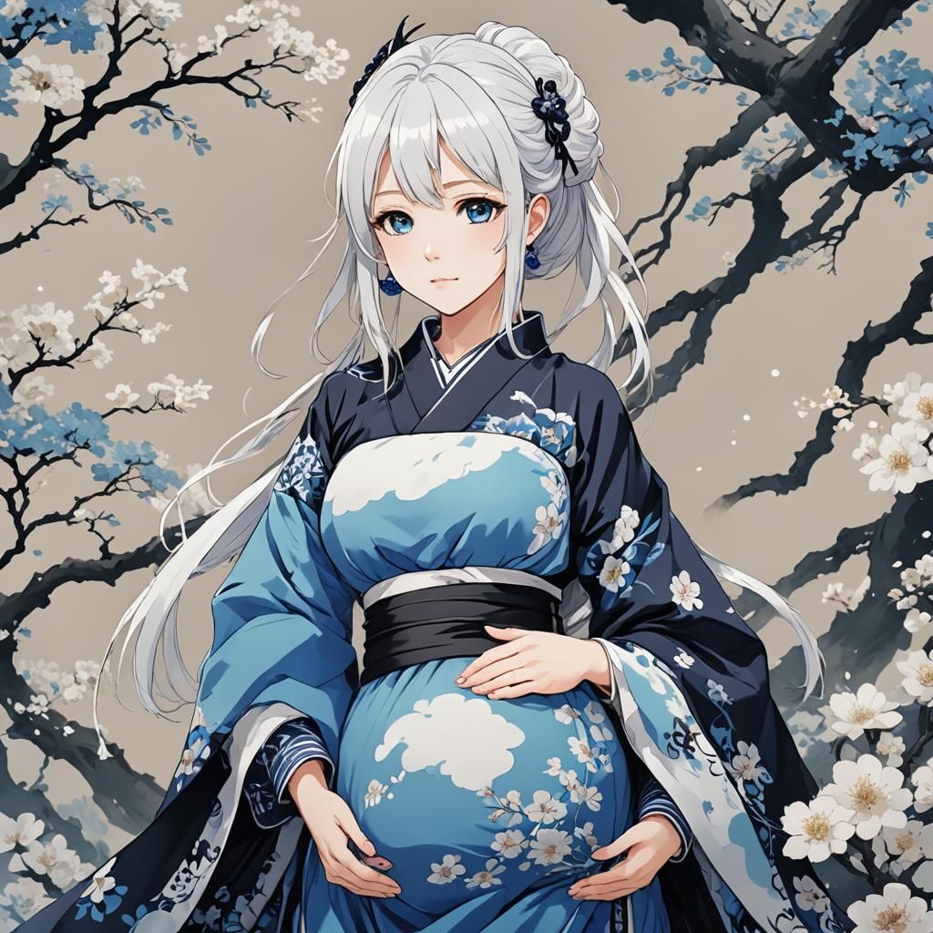 Pregnant Anime Girl in Japanese Manga Style