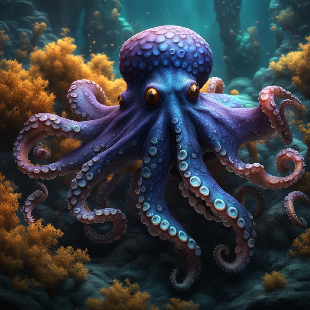 Cell Shaded Octopus in Detailed Matte Painting