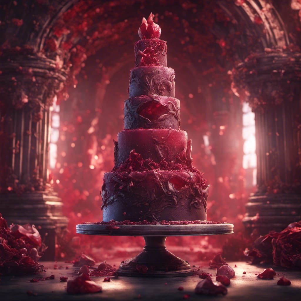 Ruby Encrusted Cake: Detailed Fantasy Concept Art