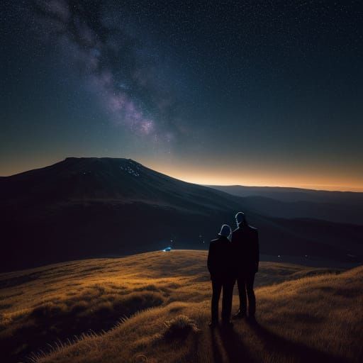 Father and Son Watching Comet: Digital Art