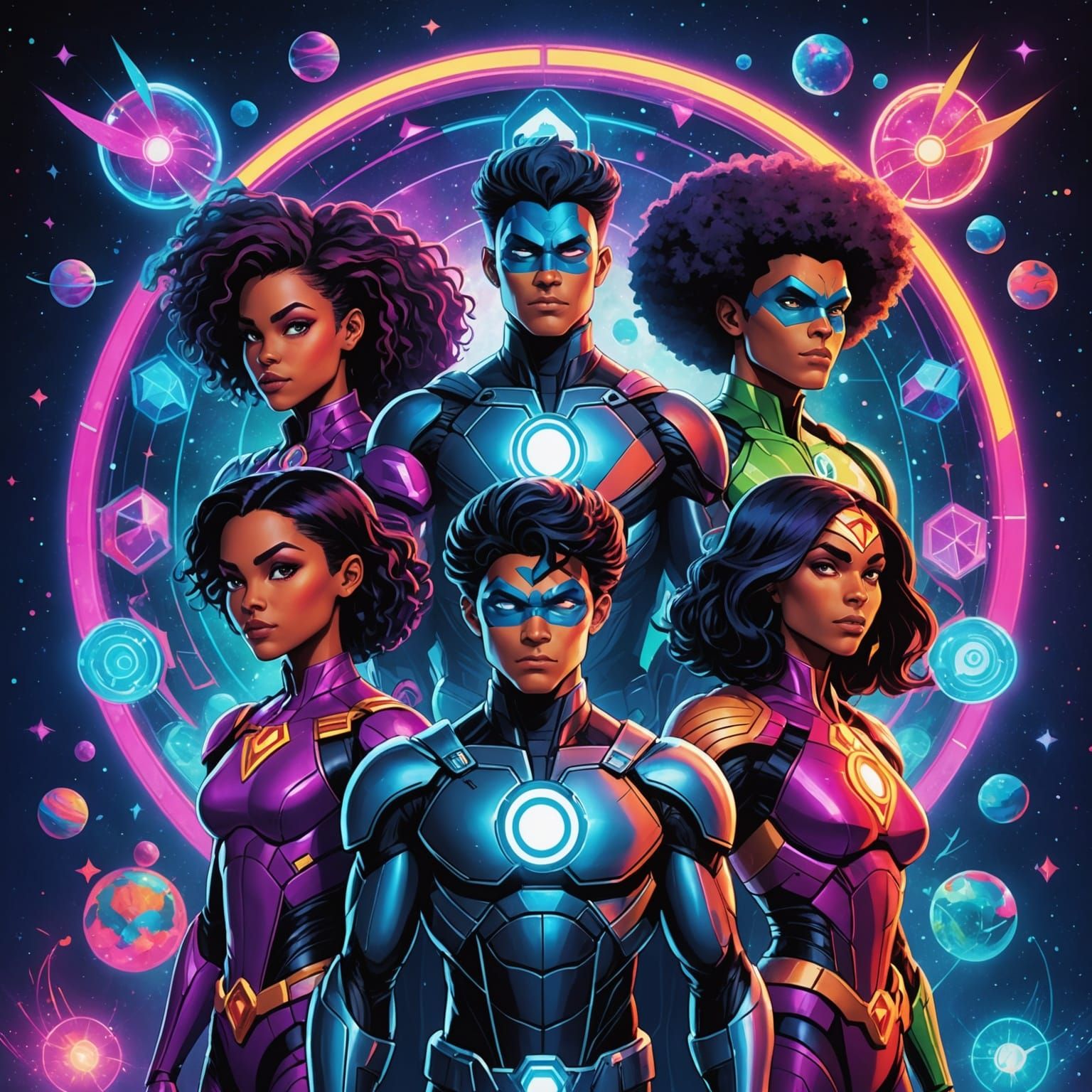 Neon Teen Titans in Holographic Astral Style