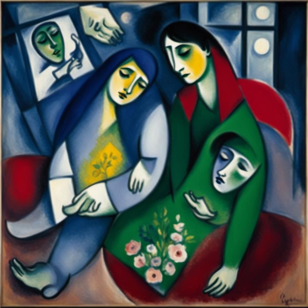 Surreal Figures in Dreamlike Landscape