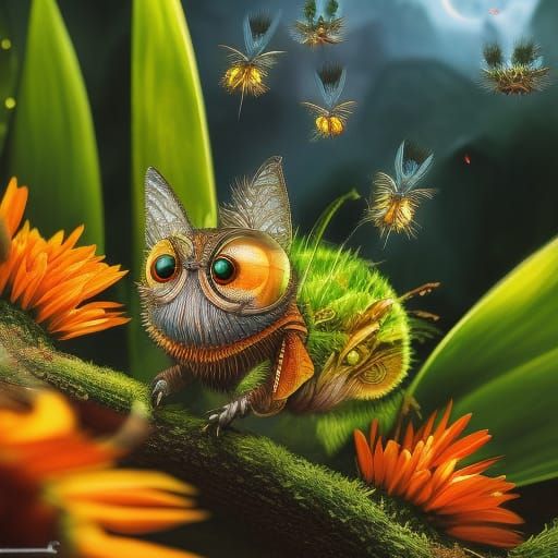 Cartoon Bug with Energetic Fields, a Sci-Fi Horror Artwork