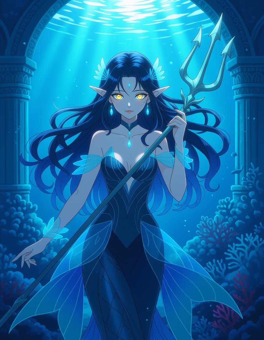 Merfolk Princess in Anime Semi-Realism Style