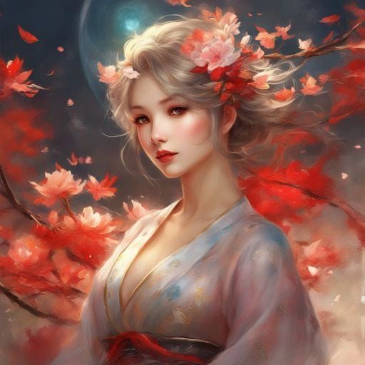 Japanese Woman Portrait with Red Lips