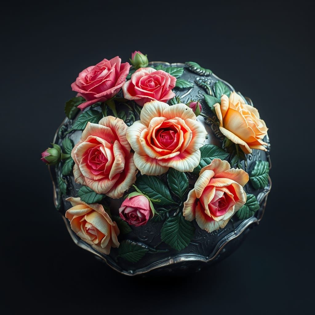 Molten Metal Sphere Adorned with Roses