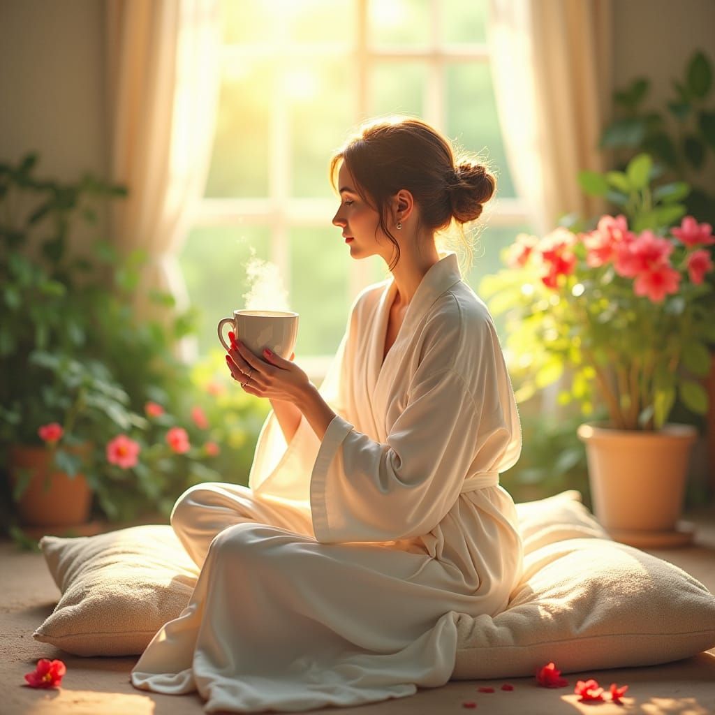 Serene Morning Coffee Scene in Dreamscape Style