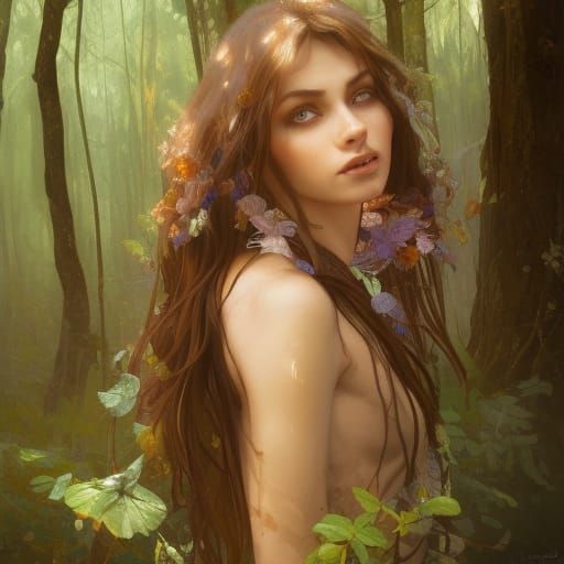 Gypsy Witch Portrait in Forest, Hyperdetailed Art Nouveau