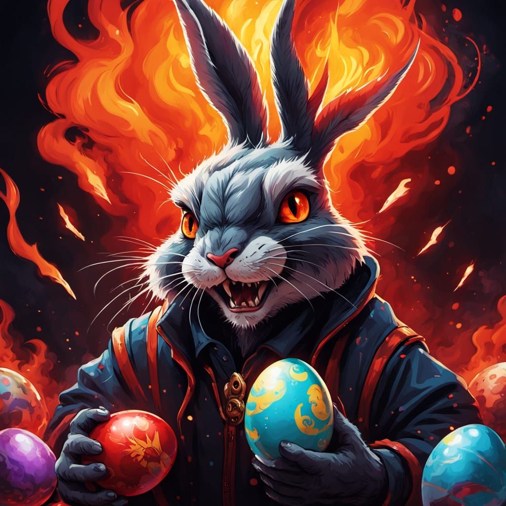 Vibrant Easter Bunny Battles Dragons in Cartoon Comic Book S...