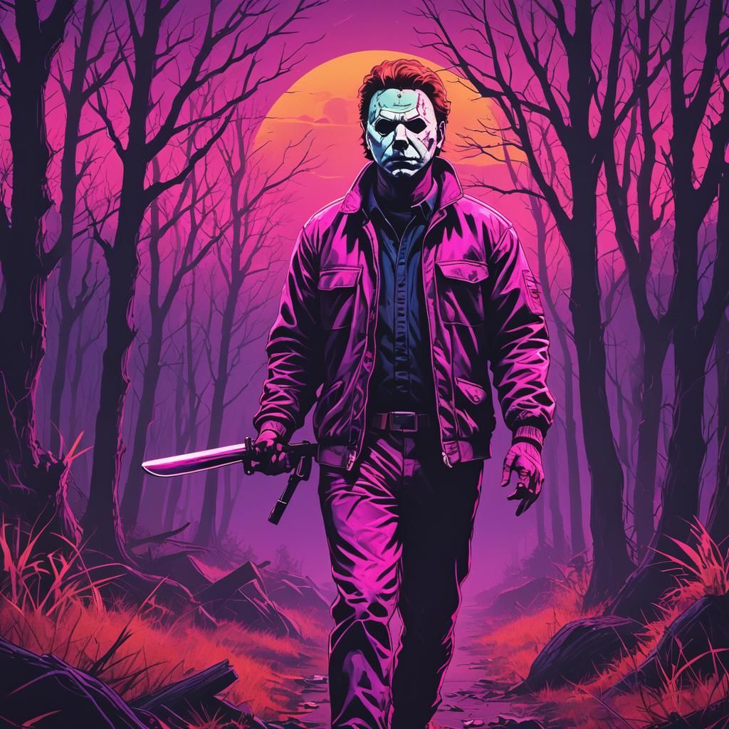 Michael Myers Hunting in Synthwave Neon Retro
