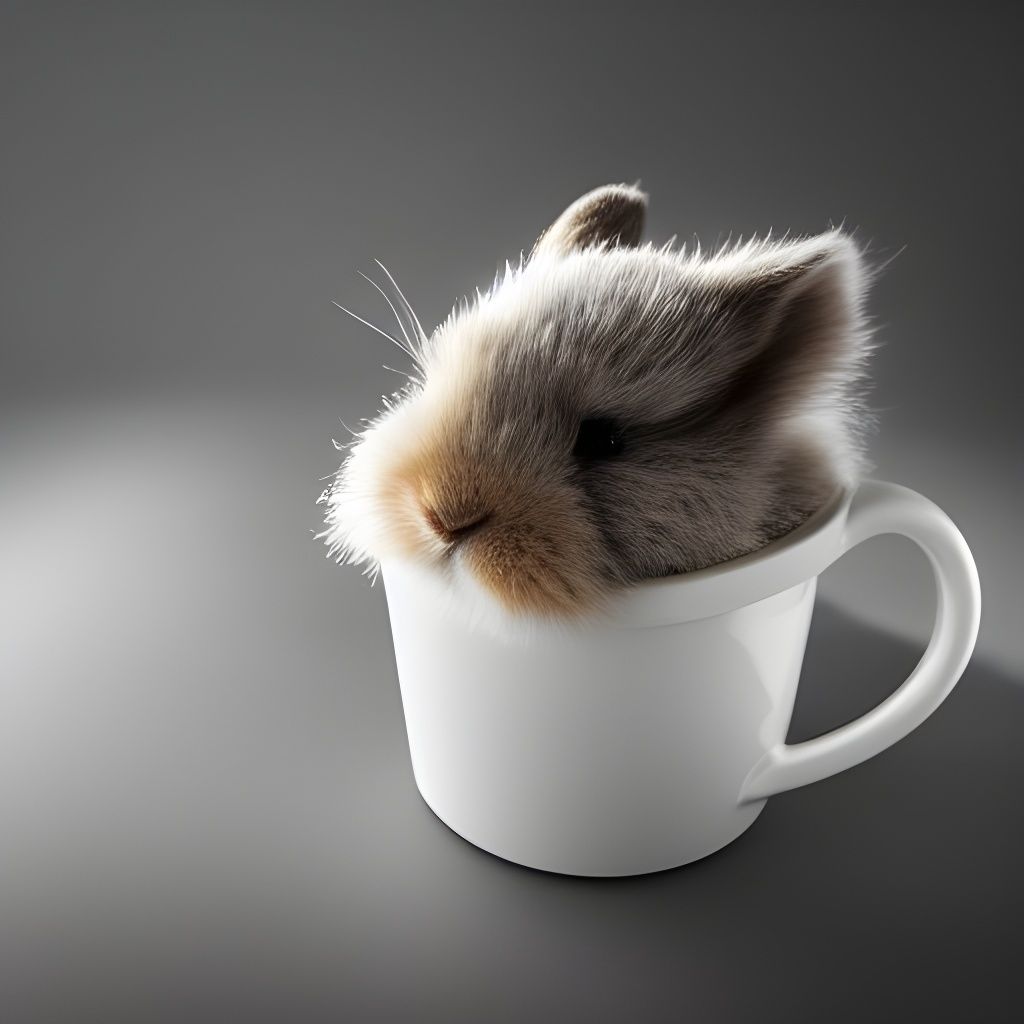 Cute Fluffy Baby Rabbit in a Cup