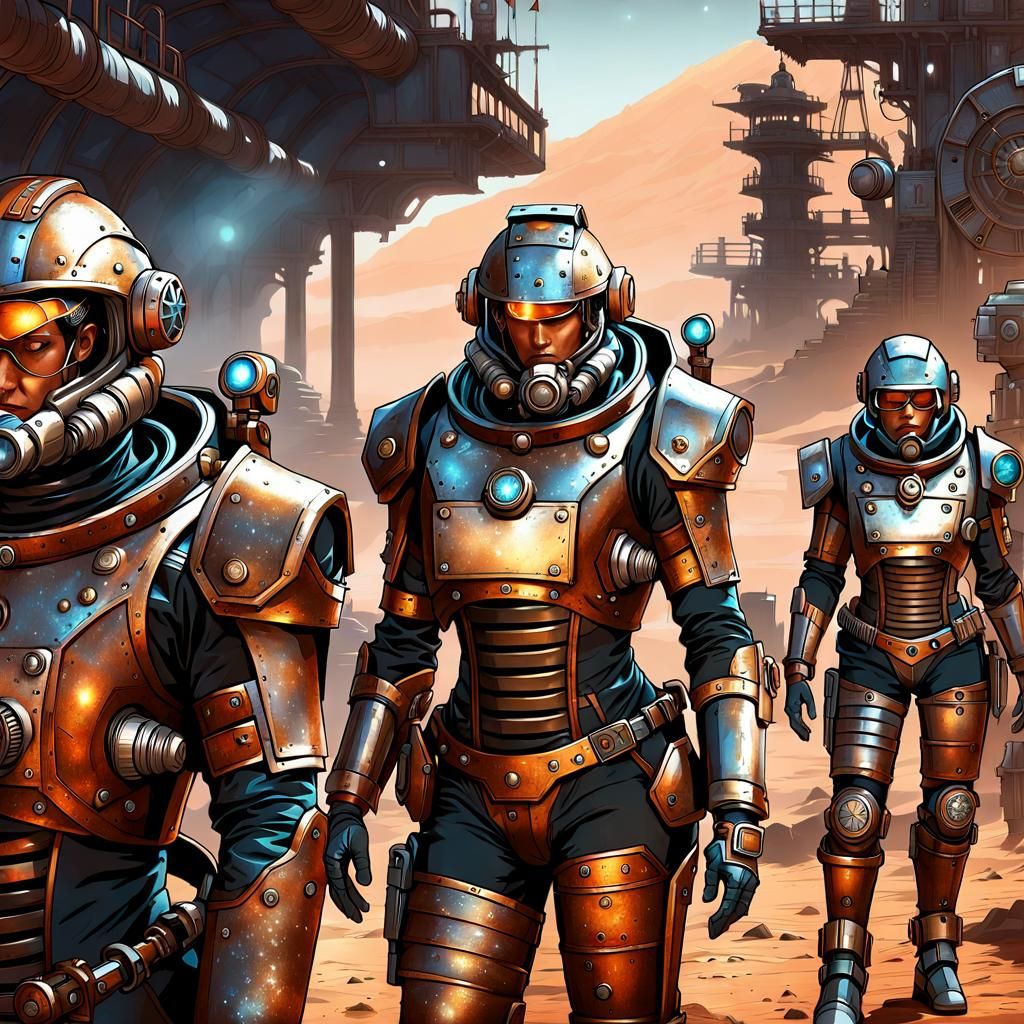 Steampunk Women in Soiled, Rusty Suits